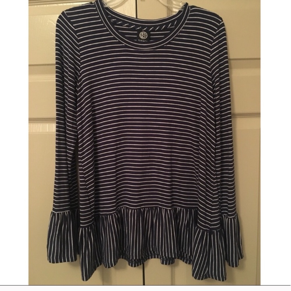 Striped Bobeau peplum flounce top by Bobeau
